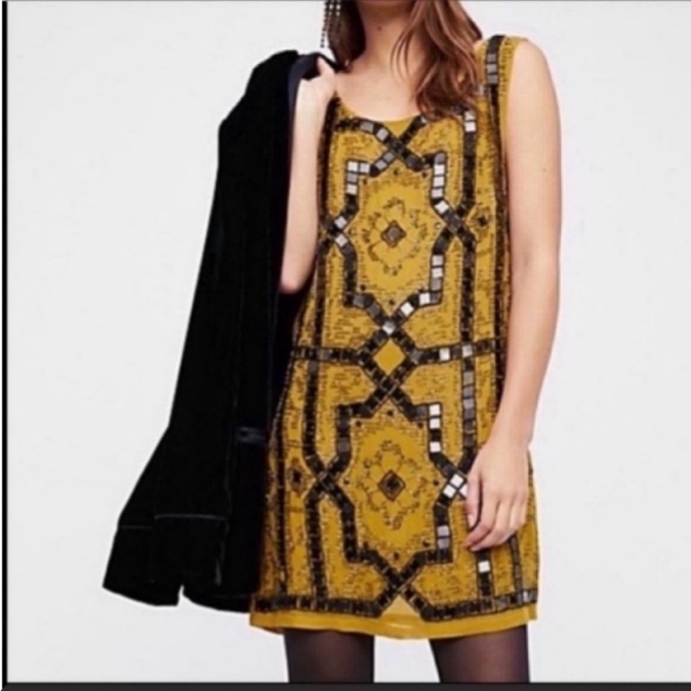 Free People Speakeasy Mini Dress in Mustard NWT